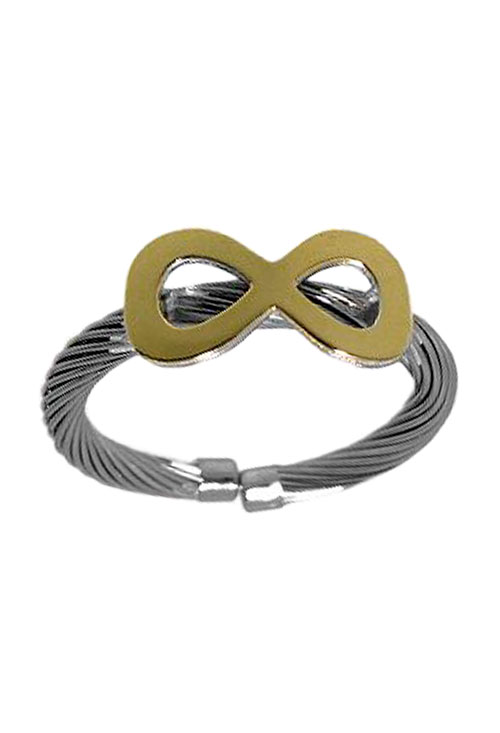 anillo de acero con el simbolo del infinito recubierto por fina lamina de oro