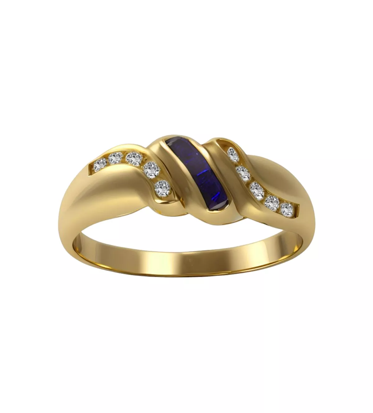 Sortija oro 18K zon zafiros y brillantes "Ruzafa" anillo de oro amarillo con diamantes y zafiros Ruzafa