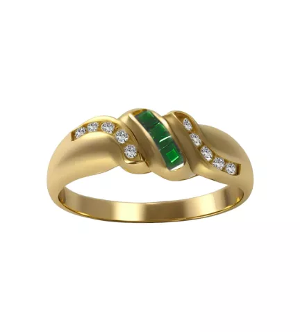 anillo de oro amarillo con diamantes y esmeraldas Ruzafa vista frontal