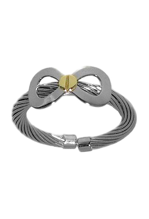 anillo de acero y oro con el simbolo del infinito y un tornillo de oro