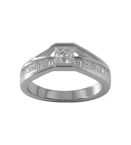 anillo oro blanco 18k con diamantes talla princesa