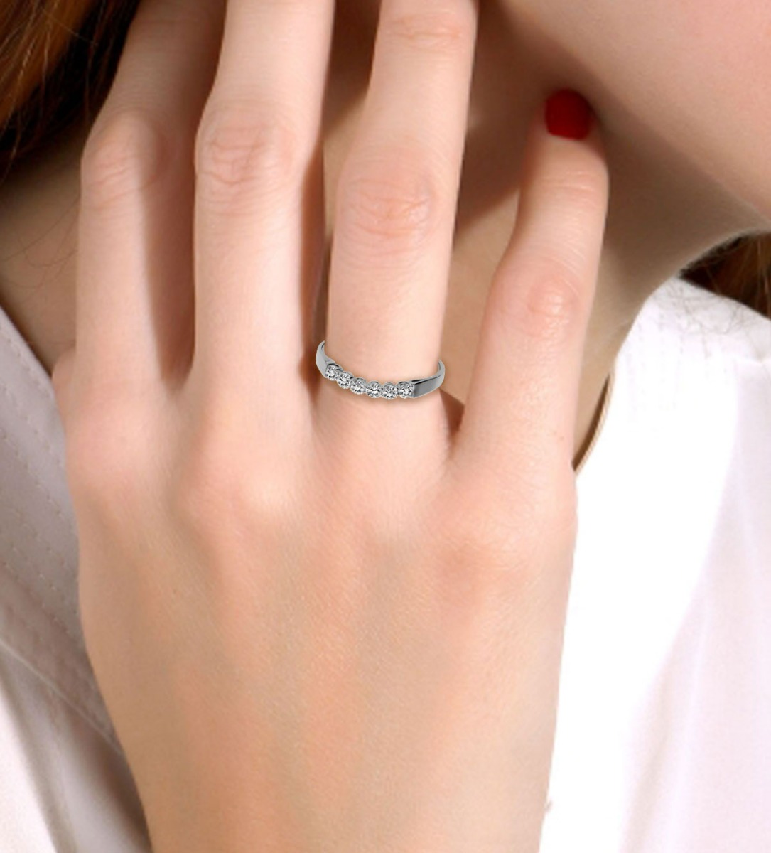 anillo oro blanco 18 k y circonitas