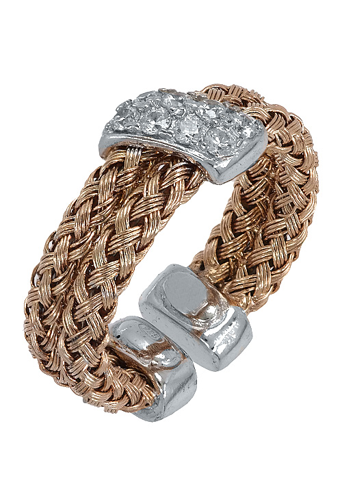 Anillo plata bicolor rosé 248_0360-RB anillo plata de ley chapada en rosa y su color dos brazos trenzados paralelos con motivo diagonal de circonitas vista oblicua precio de ocasion 248_0360-RB_01