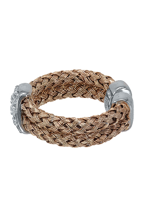 Anillo plata bicolor rosé 248_0360-RB anillo plata de ley chapada en rosa y su color dos brazos trenzados paralelos con motivo diagonal de circonitas vista tumbada precio de ocasion 248_0360-RB_02