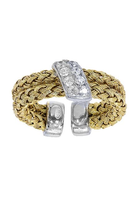 anillo plata bicolor chapada en color oro amarillo y banda circonitas