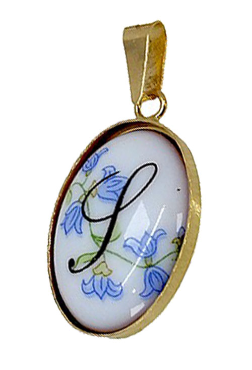 Colgante porcelana y oro inicial S. 002_8463S inicial de oro amarillo y porcelana pintada a mano con la inicial S 002_8463S