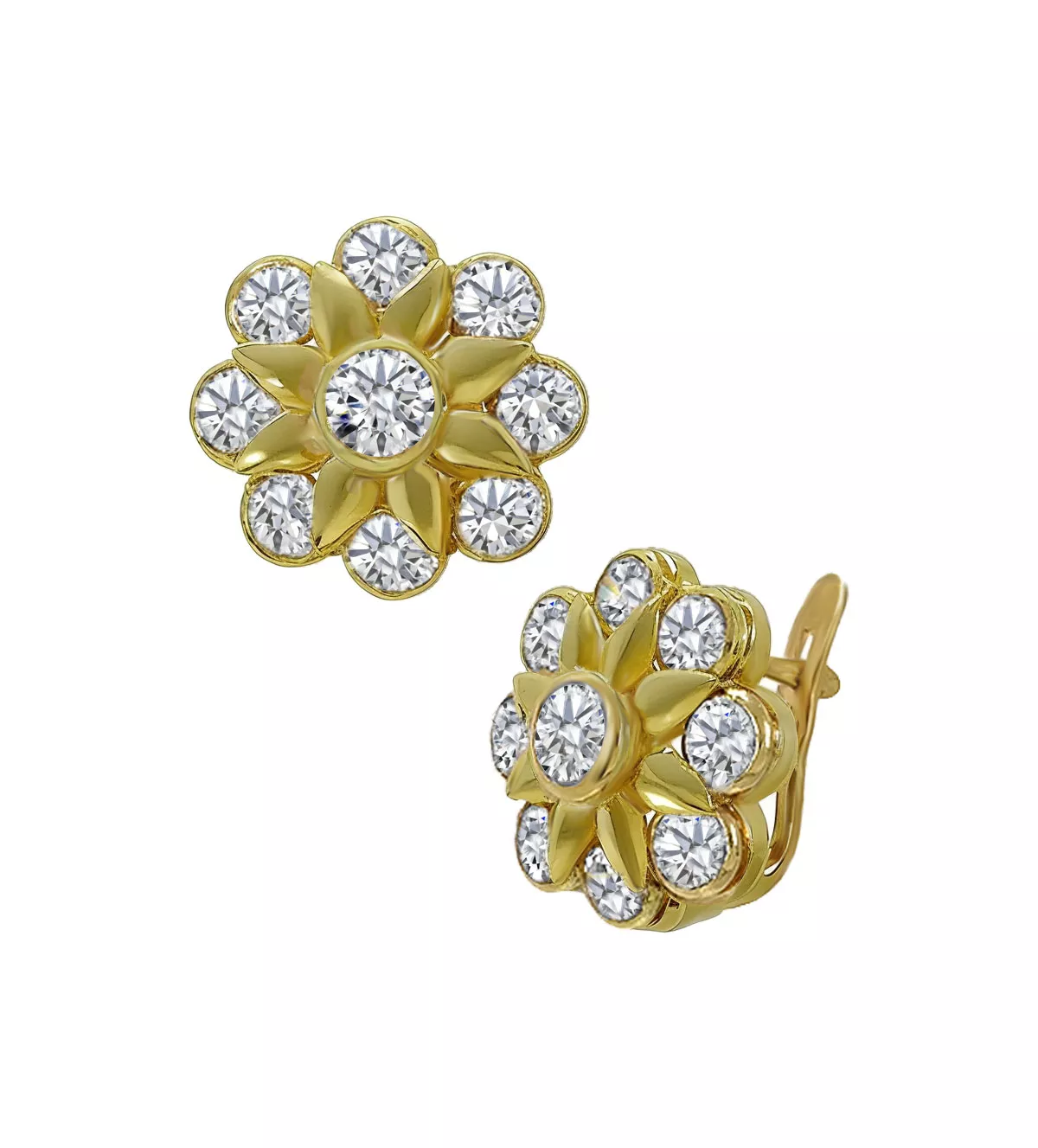 Pendientes de oro "Orla Clas" pendientes de oro amarillo 18k con circones foto frontal y lateral