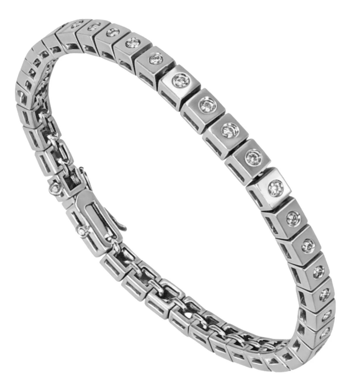 Pulsera de oro blanco 18k con diamantes 067_P000100023 pulsera de oro blanco con brillante tipo princesa