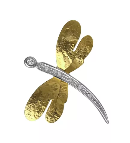 colgante de oro bicolor 18k libelula