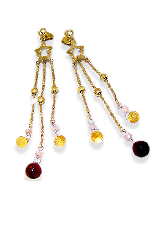 Pendientes largos de oro amarillo 18 ktes con cuarzos de color. 100_C1030 Pendientes oro 1ª ley 750 mmas. (18 k.) largos con piedras oro amarillo rfcia.100_C1030