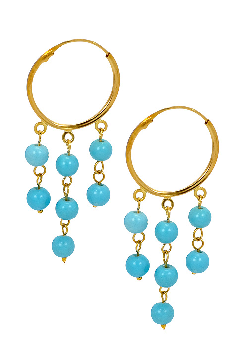 Criollas, aros, con turquesas, oro amarillo. 100_J680 Pendientes oro 1ª ley 750 mmas. (18 k.) criollas·aros con piedras oro amarillo rfcia.100_J680