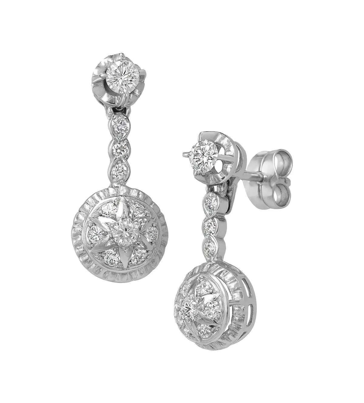 Pendientes de oro blanco 18k roseta 120_257 120_257_M pendientes de oro blanco largos tipo roseta cordobesa