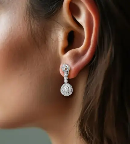 120_257_M pendientes de oro blanco largos tipo roseta cordobesa modelo mujer