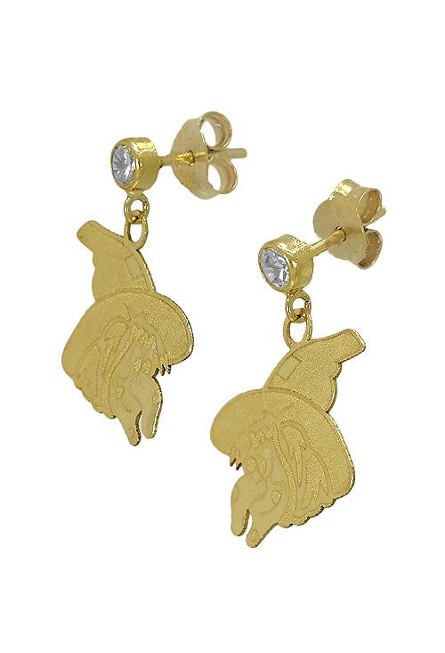 Pendientes oro 18k bruja colgando de circonita 120_411 Pendientes oro 18k bruja colgando de circonita 120_411