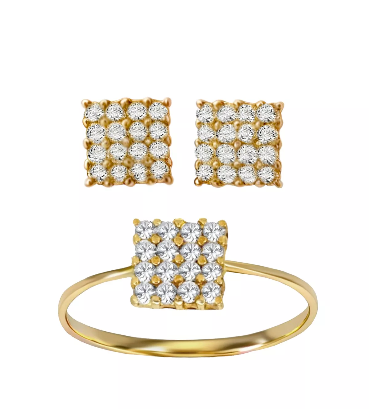 conjunto pendientes y sortija oro 18k con circonitas para primera comunion