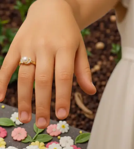 anillo de oro 18k con perla cultivada y circones vista modelo