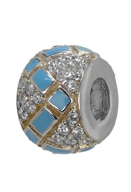 abalorio de plata forma donuts cuajado de circonitas y greca de esmaltes azules en zig zag 015_27-05