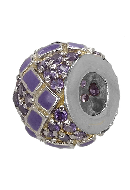 Abalorio plata y circonitas negras 015_27-06 abalorio de plata forma donuts cuajado de circonitas y greca de esmaltes morados en zig zag 015_27-06 segunda foto