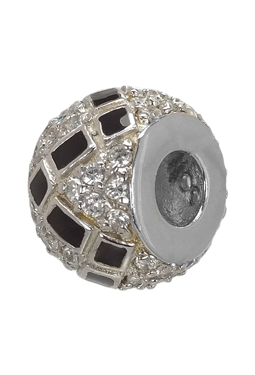 abalorio de plata forma donuts cuajado de circonitas y greca de esmaltes negros en zig zag foto 2 015_27-01 foto secundaria