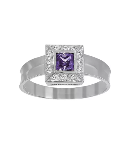 anillo de oro blanco amatista astral vista frontal