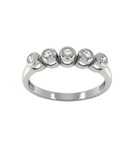 anillo de oro blanco con circones 5 chatones toma frontal