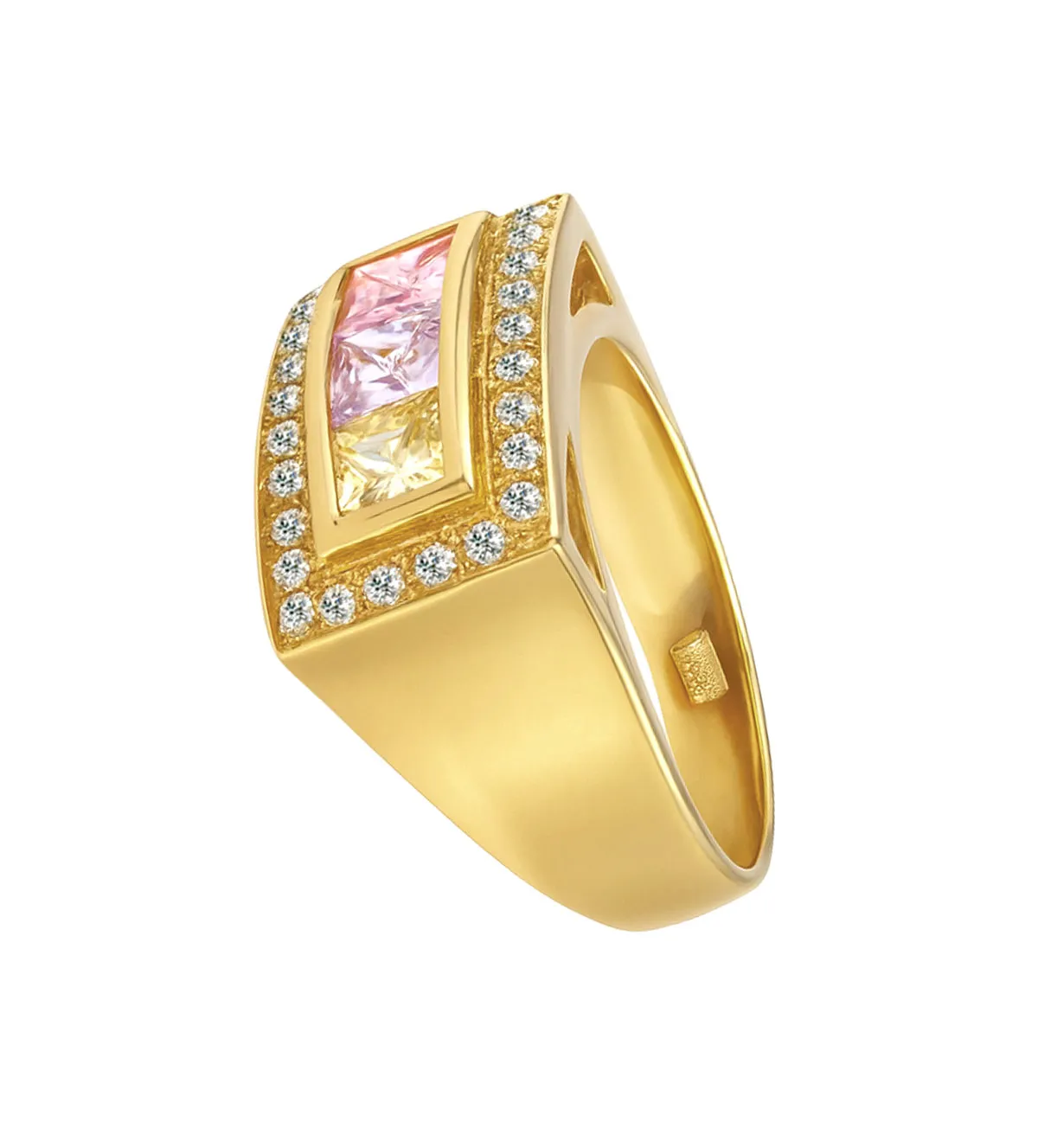 Anillo de oro amarillo y piedras semipreciosas. 002_51960-S anillo de oro 18k con piedras multicolores y circones 002_51960-S toma lateral