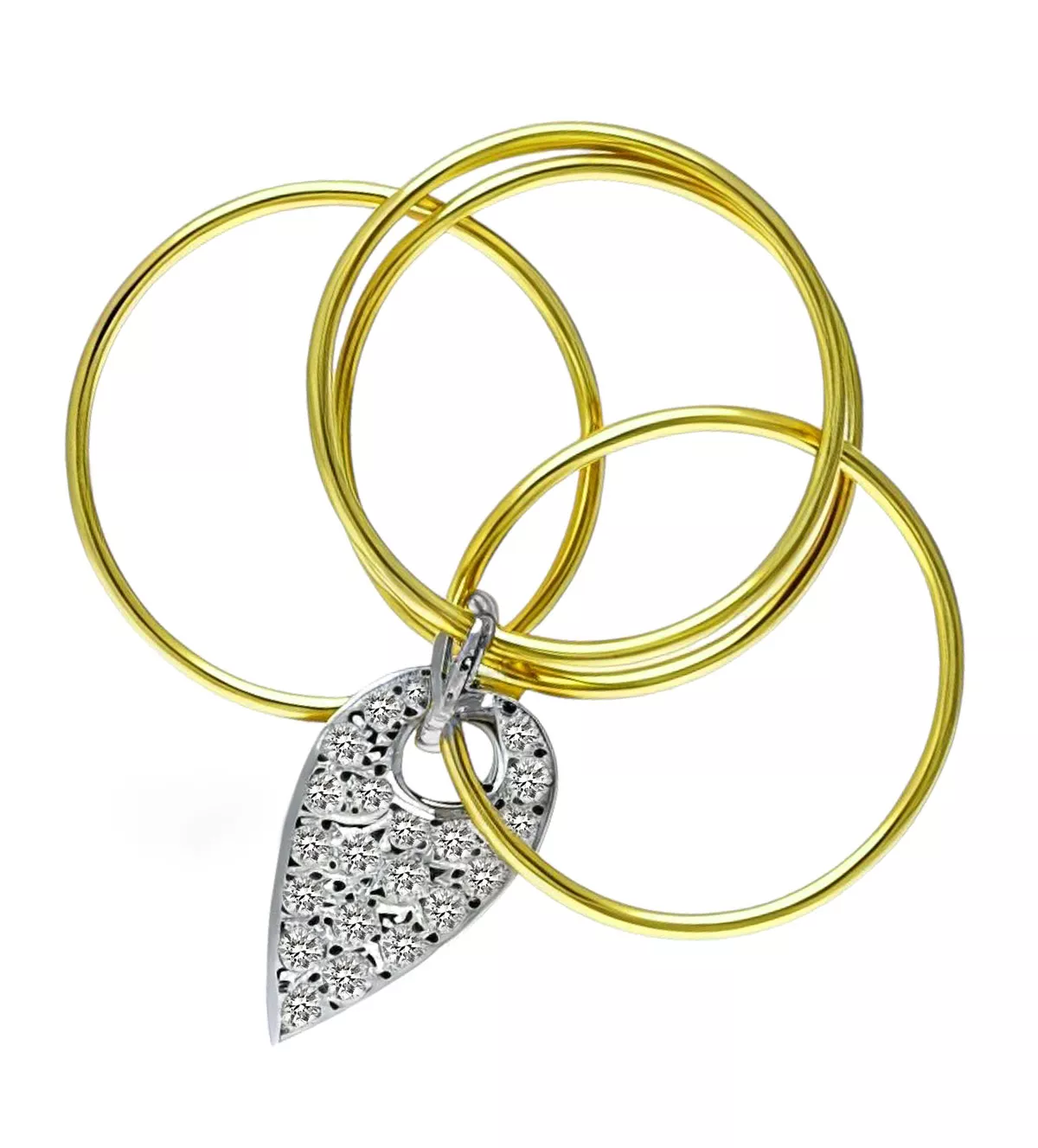 Anillo de oro bicolor 18K "Danzad" anillo de oro bicolor con circones en hoja colgando toma cenital