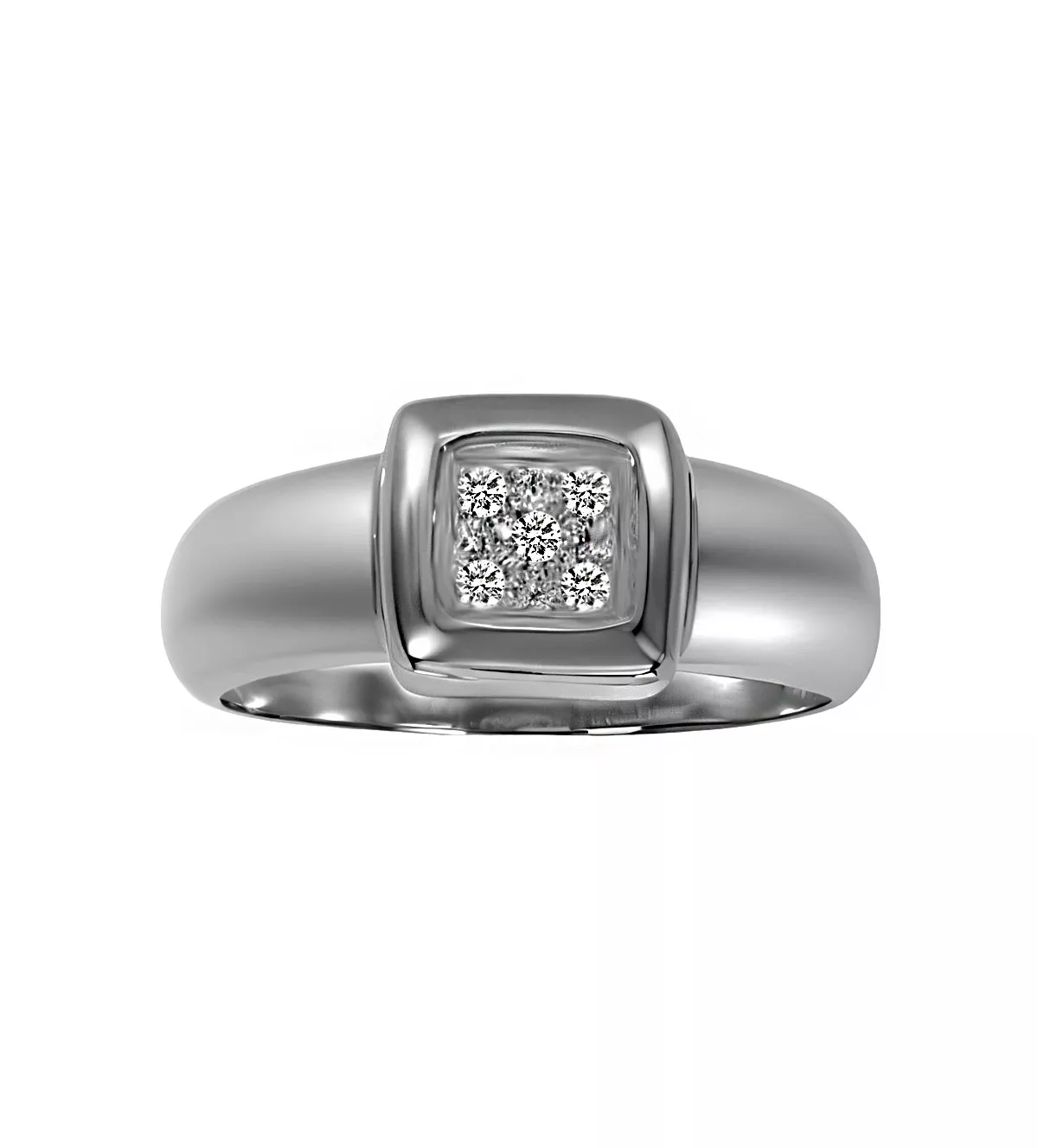 Anillo de oro blanco y diamantes 044_5747B anillo de compromiso oro blanco 18 ktes motivo cuadrado cóncavo con 5 brillantes