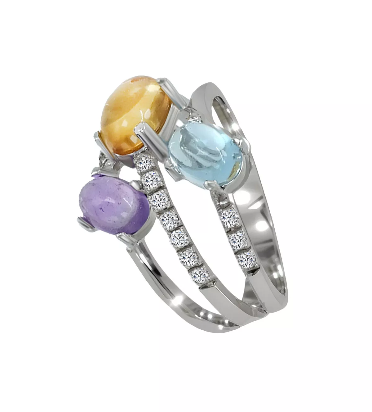 Anillo de oro blanco 18k con diamantes "Iris" anillo de oro blanco 18 ktes con diamantes y cristales checos multicolores toma oblicua 03