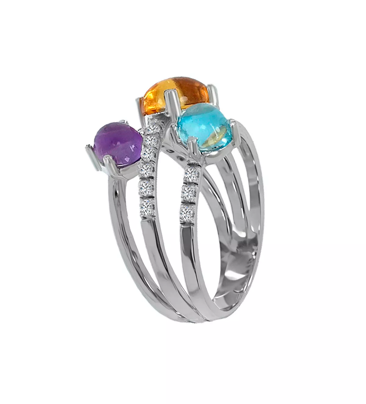 Anillo de oro blanco 18k con diamantes "Iris" anillo de oro blanco 18 ktes con diamantes y cristales checos multicolores toma lateral