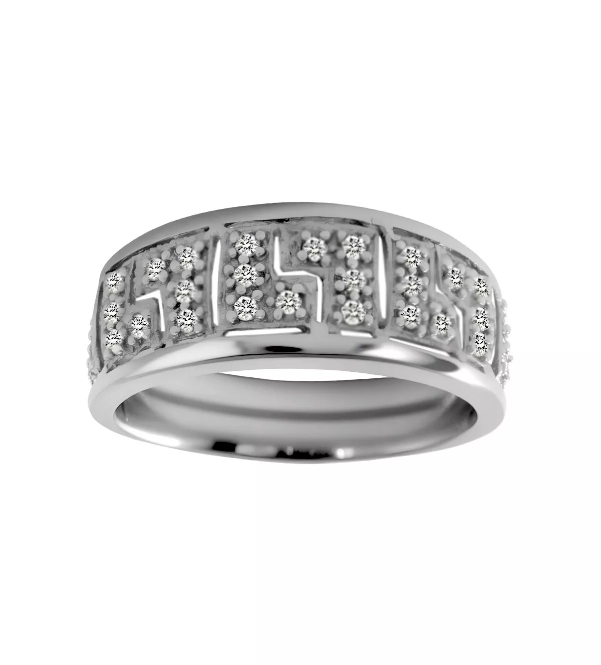 Anillo de oro blanco con diamantes 082_124992 anillo de oro modelo greca con brillantes