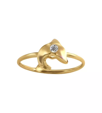 anillos para niña oro 18k con circonita, delfín