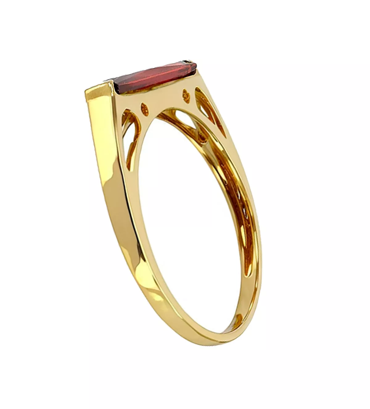 Anillo de oro 18k con cuarzo "Prisma Granate" anillo de oro con cuarzo granate foto vista lateral