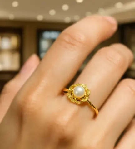 anillo de oro para niña de comunion 002_3978-S modelo mano mujer