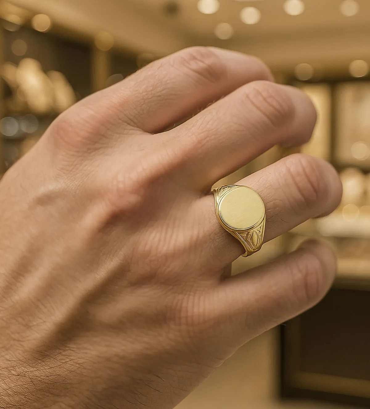 Anillo de oro sello de hombre 18K 002_481-S anillo-de-oro-sello-de-hombre-para-grabar-002_481-S modelo mano