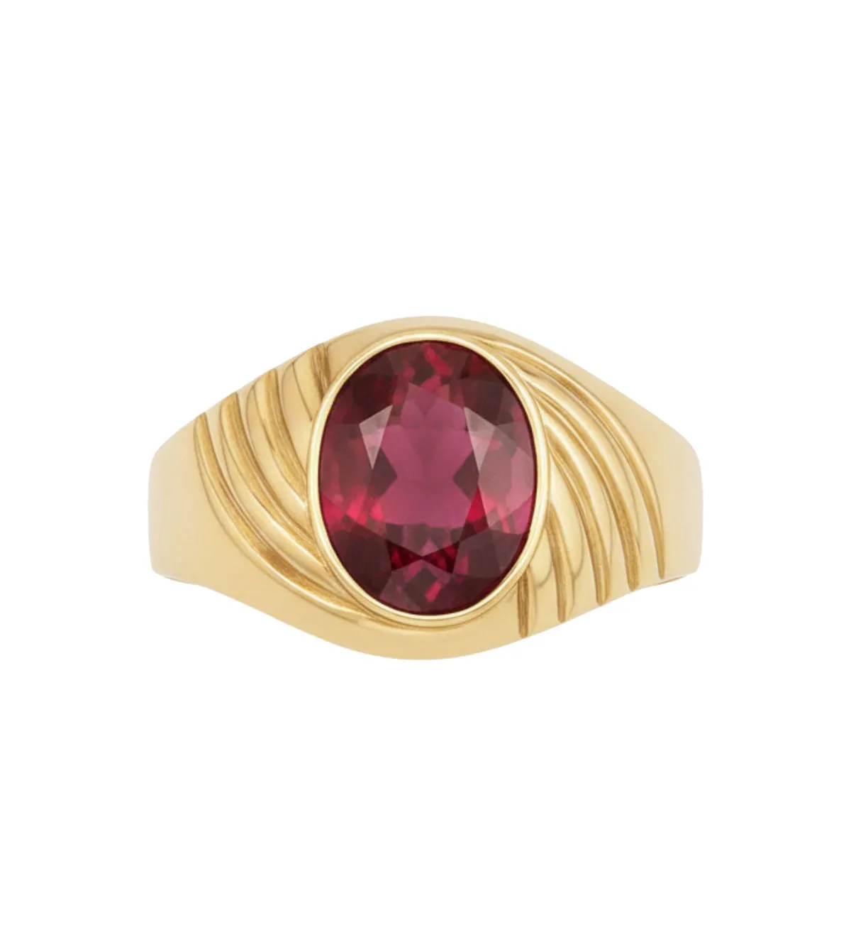 Anillo de oro amarillo para hombre. 002_476-S-R anillo-de-oro-tipo-sello-con-simil-rubi-002_476-S-R_00 frente