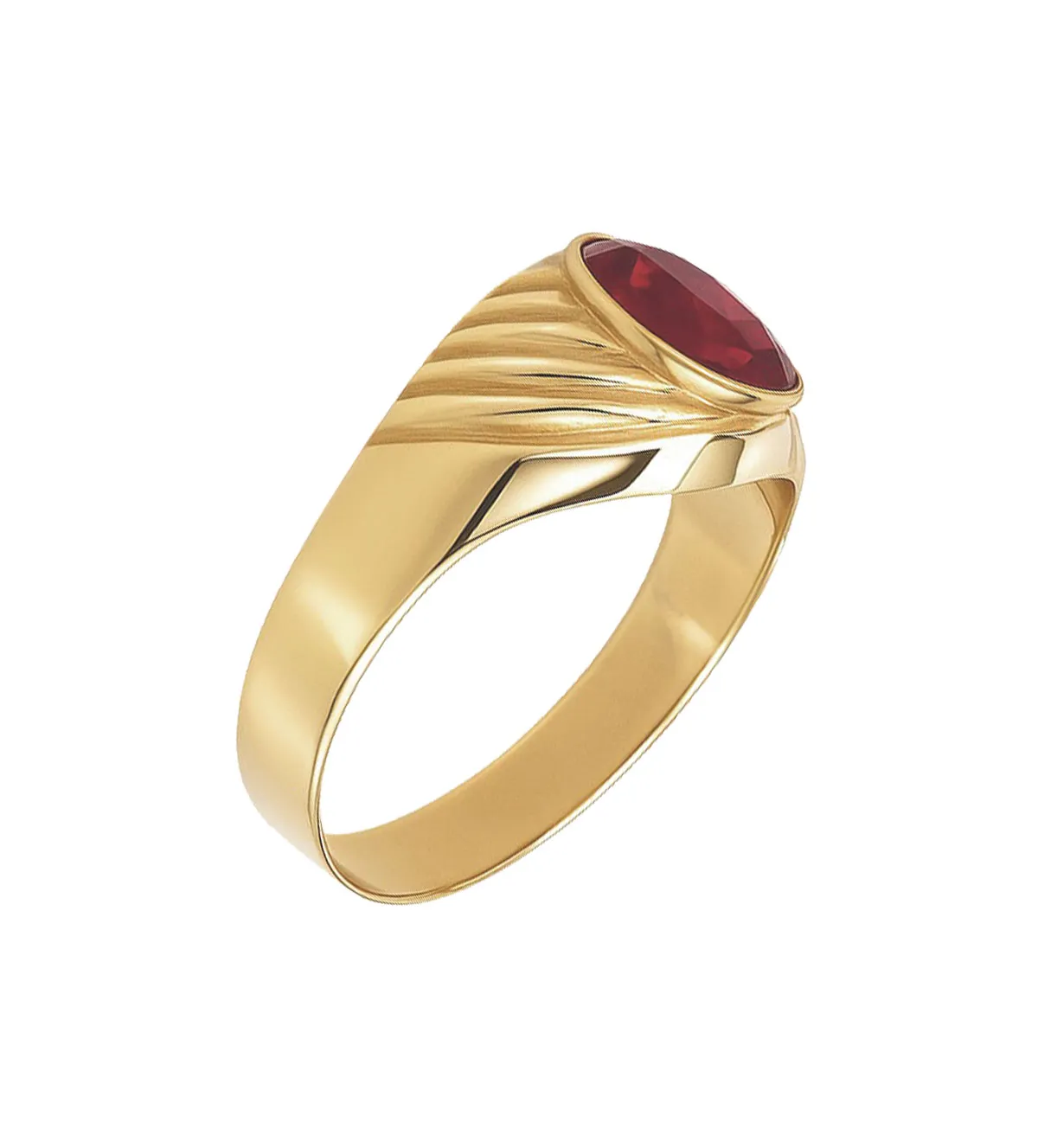 Anillo de oro amarillo para hombre. 002_476-S-R anillo-de-oro-tipo-sello-con-simil-rubi-002_476-S-R toma lateral