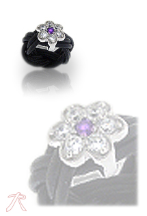 Anillo cuero trenzado con motivo de plata y circonitas en forma de flor. Anillo de plata y cuero - foto 1 - rfcia.015_AN-016ZA