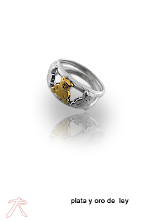 Anillo de plata y oro osos 078_30205 Anillo plata ley y oro 1ª ley 750 mmas. (18 k.) sortija sin piedras señora rfcia.078_30205