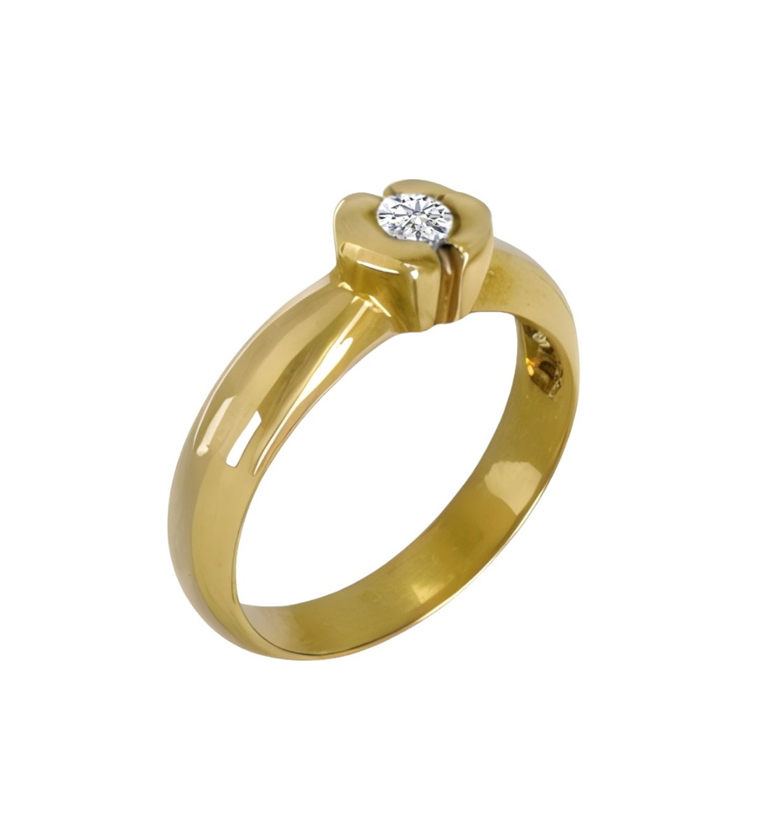 anillo de compromiso oro amarillo 18 ktes con diamante de 0,25 ct. fotografia oblicua