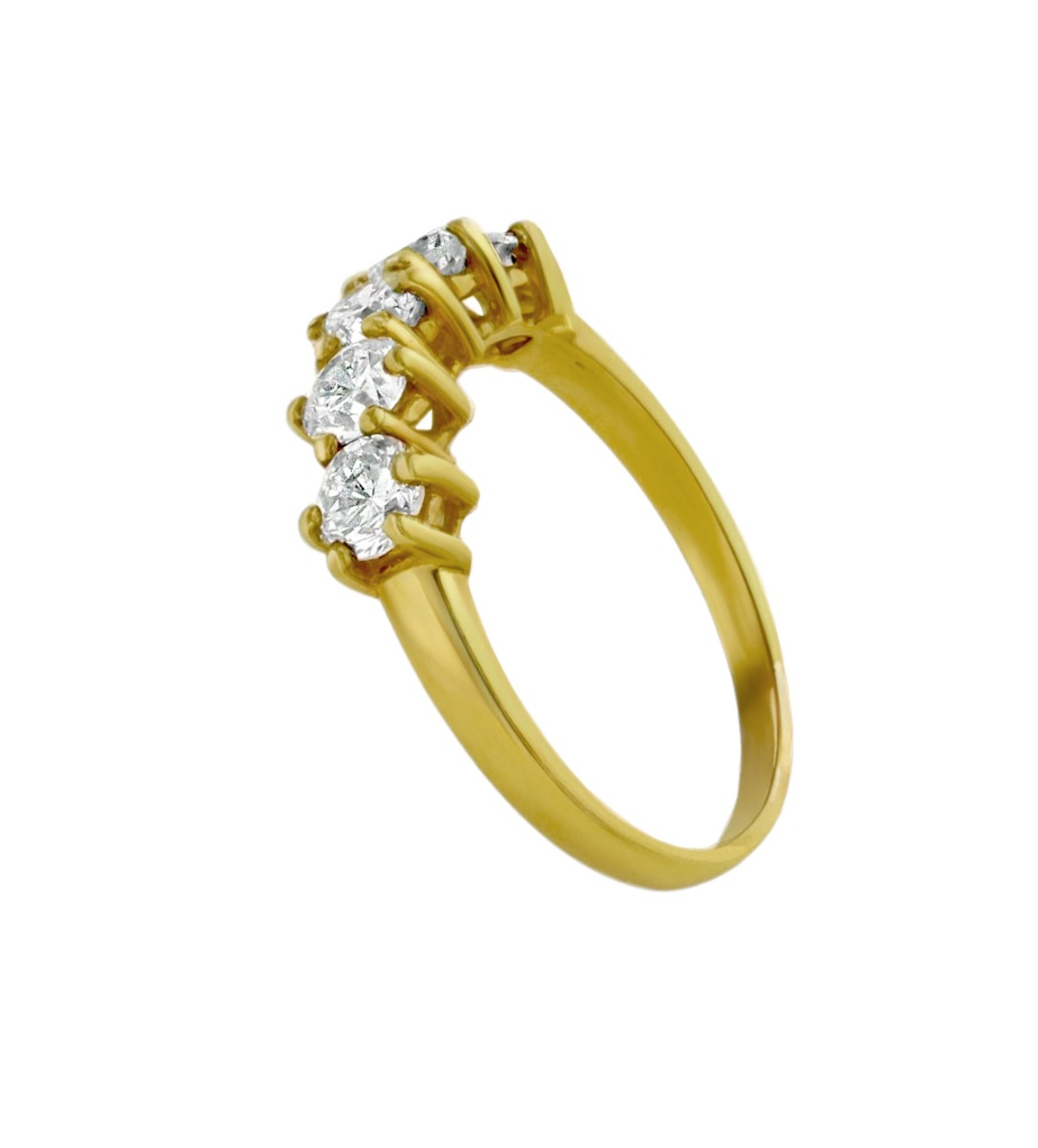 anillo compromiso media alianza diamantes montados en garras independientes oro amarillo 18 kilates toma lateral