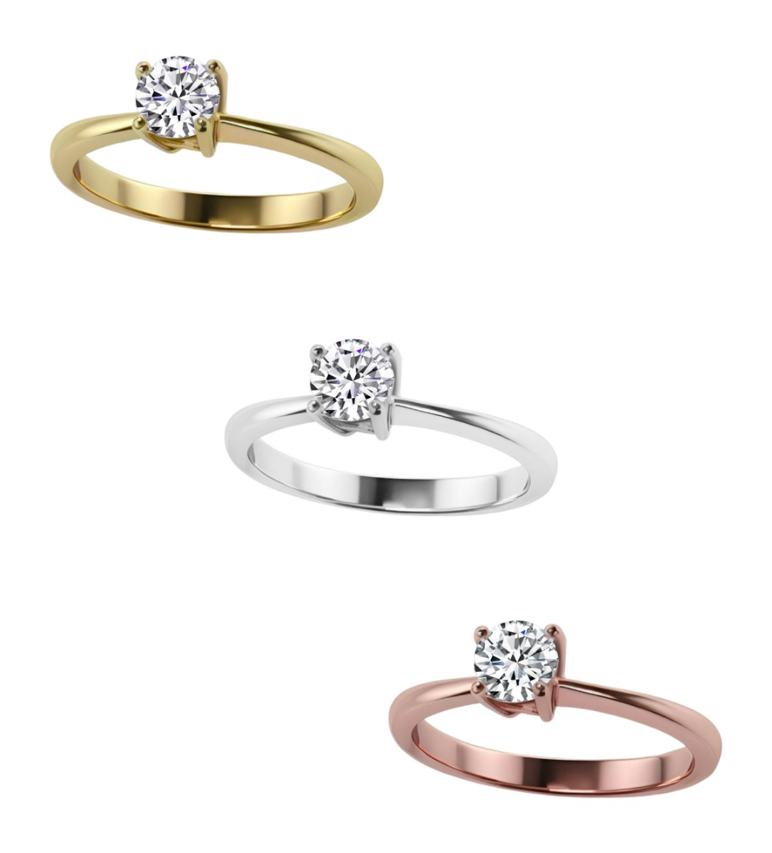 anillo de platino con diamante talla brillante precio especial barato para joyeria online foto con imagenes en oro de los tres tonos.