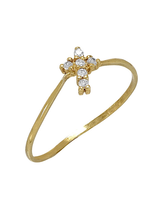 Anillo con cruz de oro amarillo 18 ktes y circonitas 002_52964-S venta online joyas cristianas precio barato