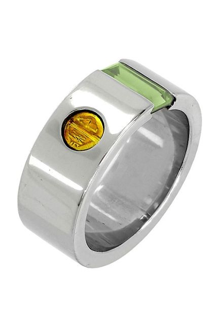 anillo de acero y oro amarillo 18k con olivina foto oblicua 142_0539-1V_01