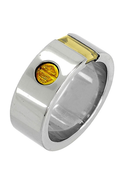 Anillo de acero y oro con citrino 142_0539-1A anillo de acero y oro con citrino foto oblicua 142_0539-1A_01