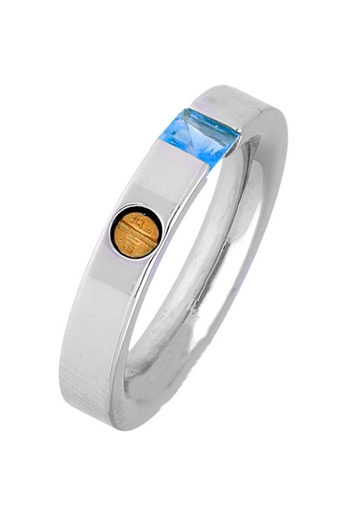 anillo de acero y oro con topacio azul precio de ocasion foto oblicua 142_0532-1-Topazul_01