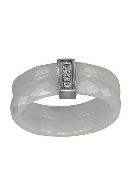 Anillo de cerámica blanca y oro blanco 042_3-RGC002B a precios baratos