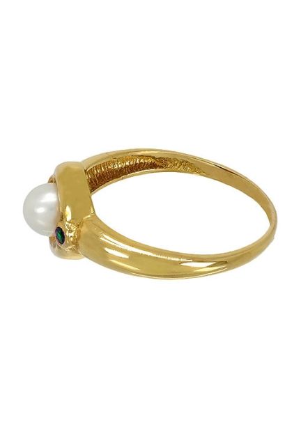 anillo de oro amarillo 18 ktes para niña de Primera Comunión con perla y esmeraldas 100-L251ES-02
