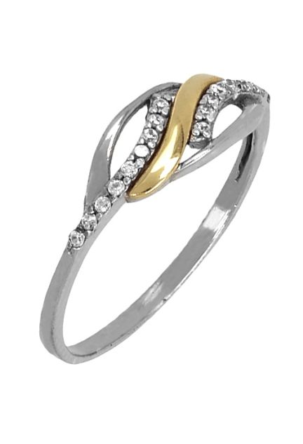 anillo de plata con detalle de oro y circonitas a precio de ocasion vista lateral 243_925-00495_01