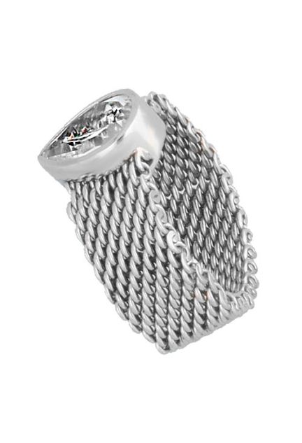 anillo de plata malla blanda con circonita talla pera engastada en boquilla vista lateral